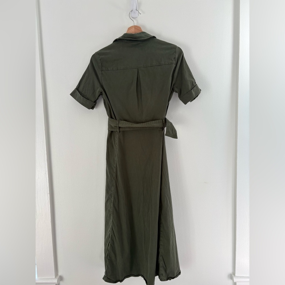 Sezane || Jeanette Dress Belted Button Front Midi Shirtdress Olive Green 34 US 2 - Picture 7 of 11